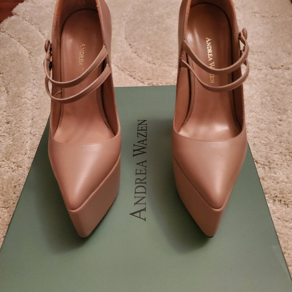 Andrea Wazen Beige Mary Jane Platform Pump, US6, NWT